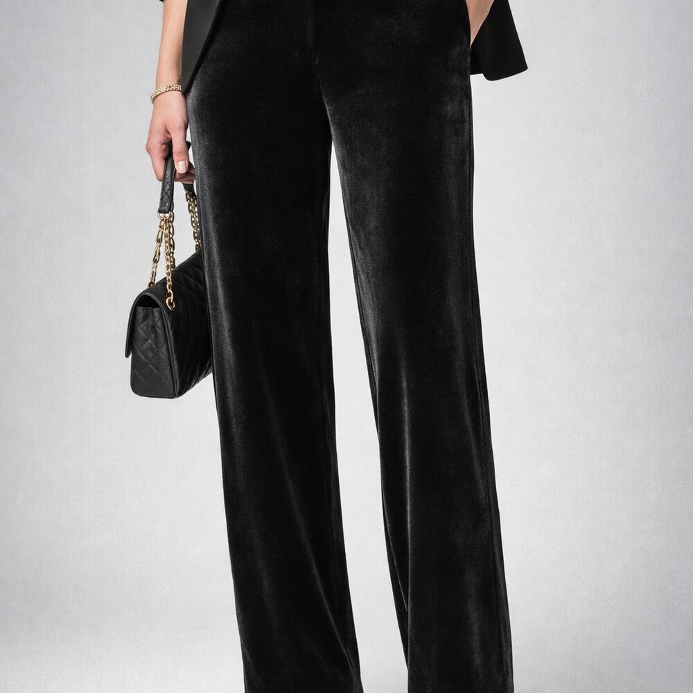 J. Jill Wearever Collection Black Velvet Smooth-Fit Wide Leg Pants Size‎ L – NWT